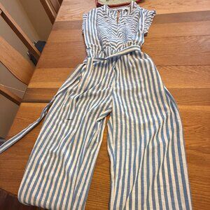 Striped Blue & White Wide-Leg Jumpsuit